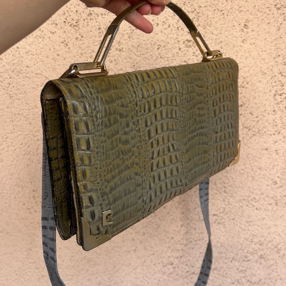 Vintage PIERRE CARDIN Leather Clutch / Shoulder Bag Olive Green Made In Italy - Picture 3 of 16